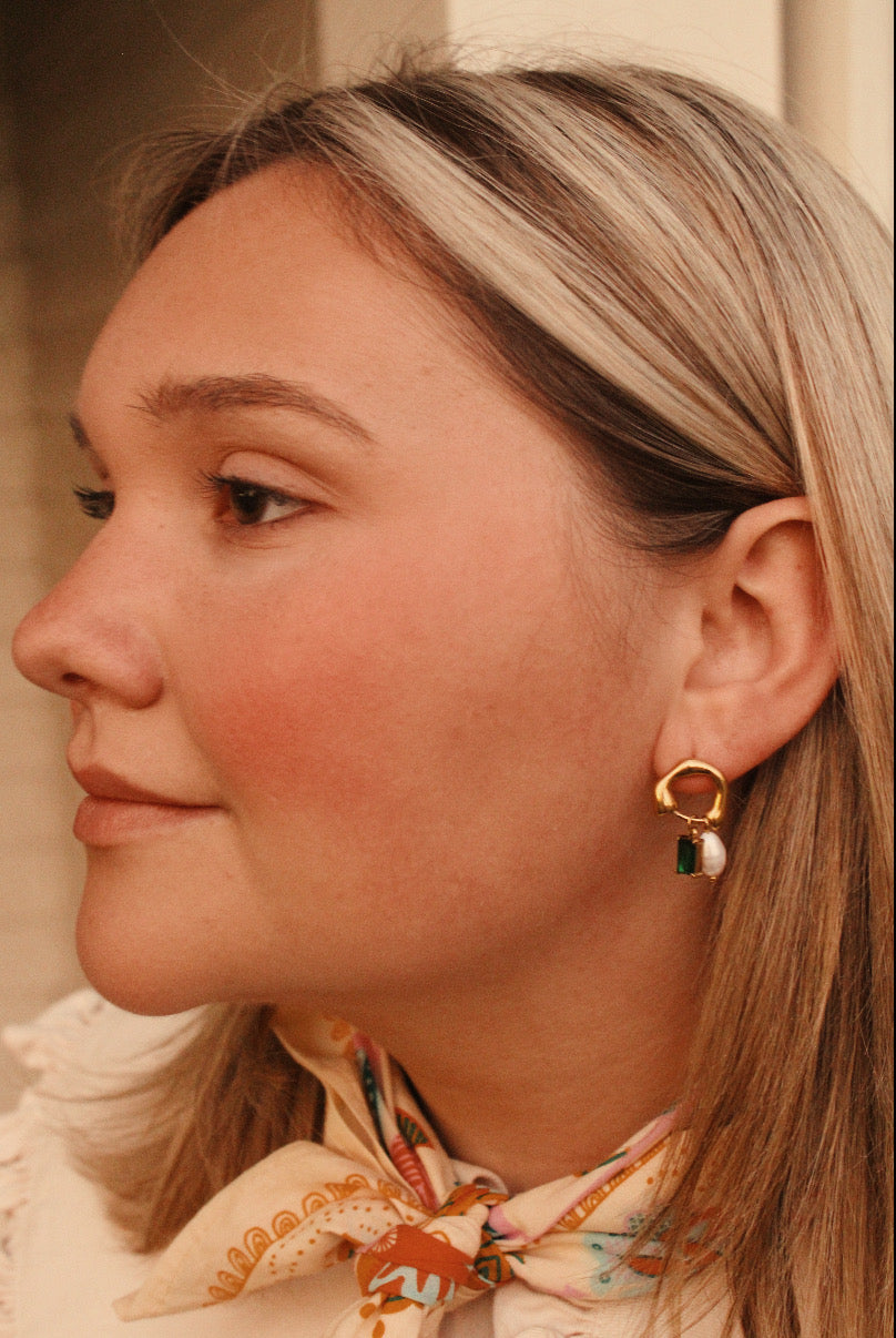 The Viola Emerald and Pearl Stud
