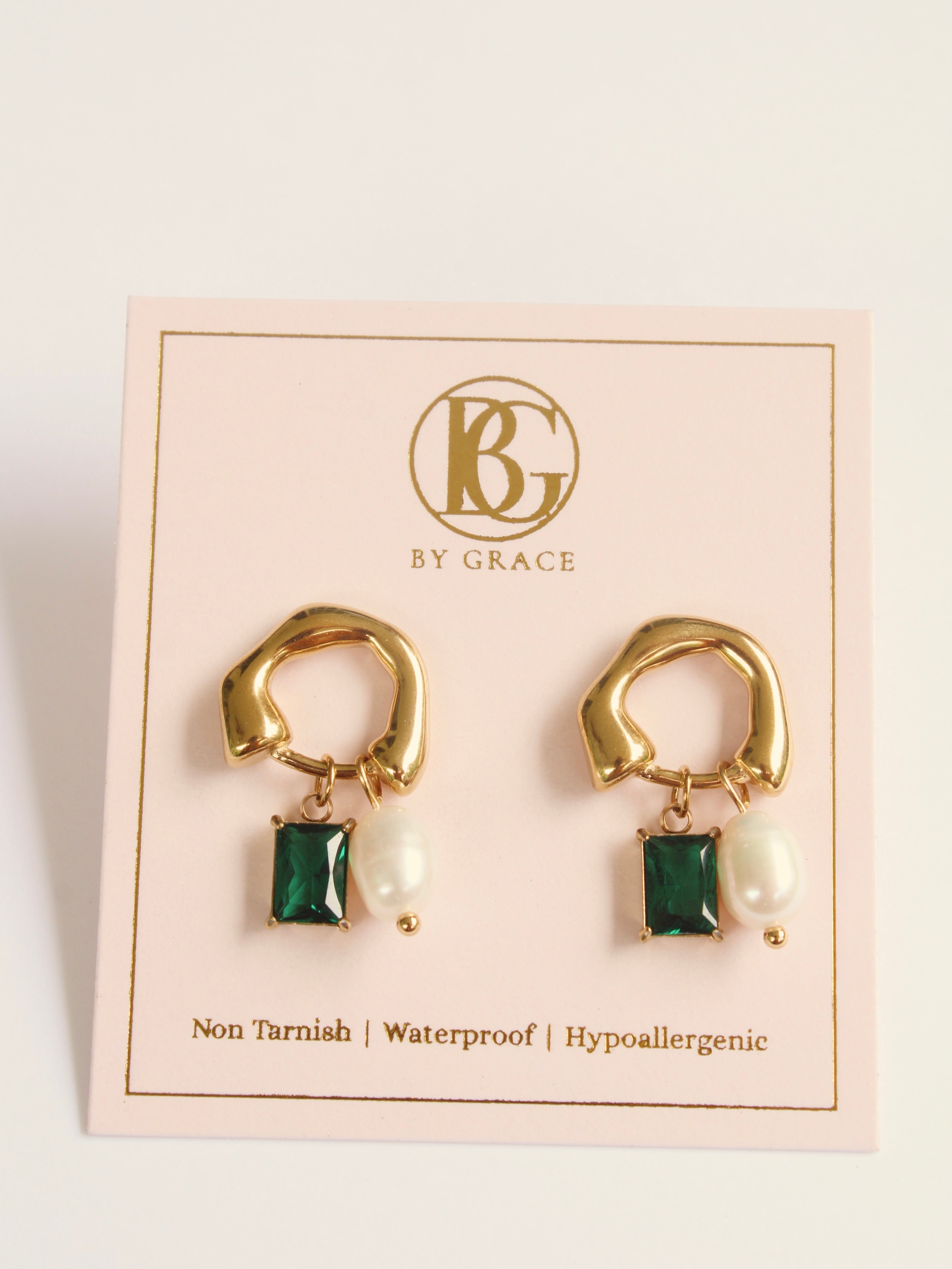 The Viola Emerald and Pearl Stud