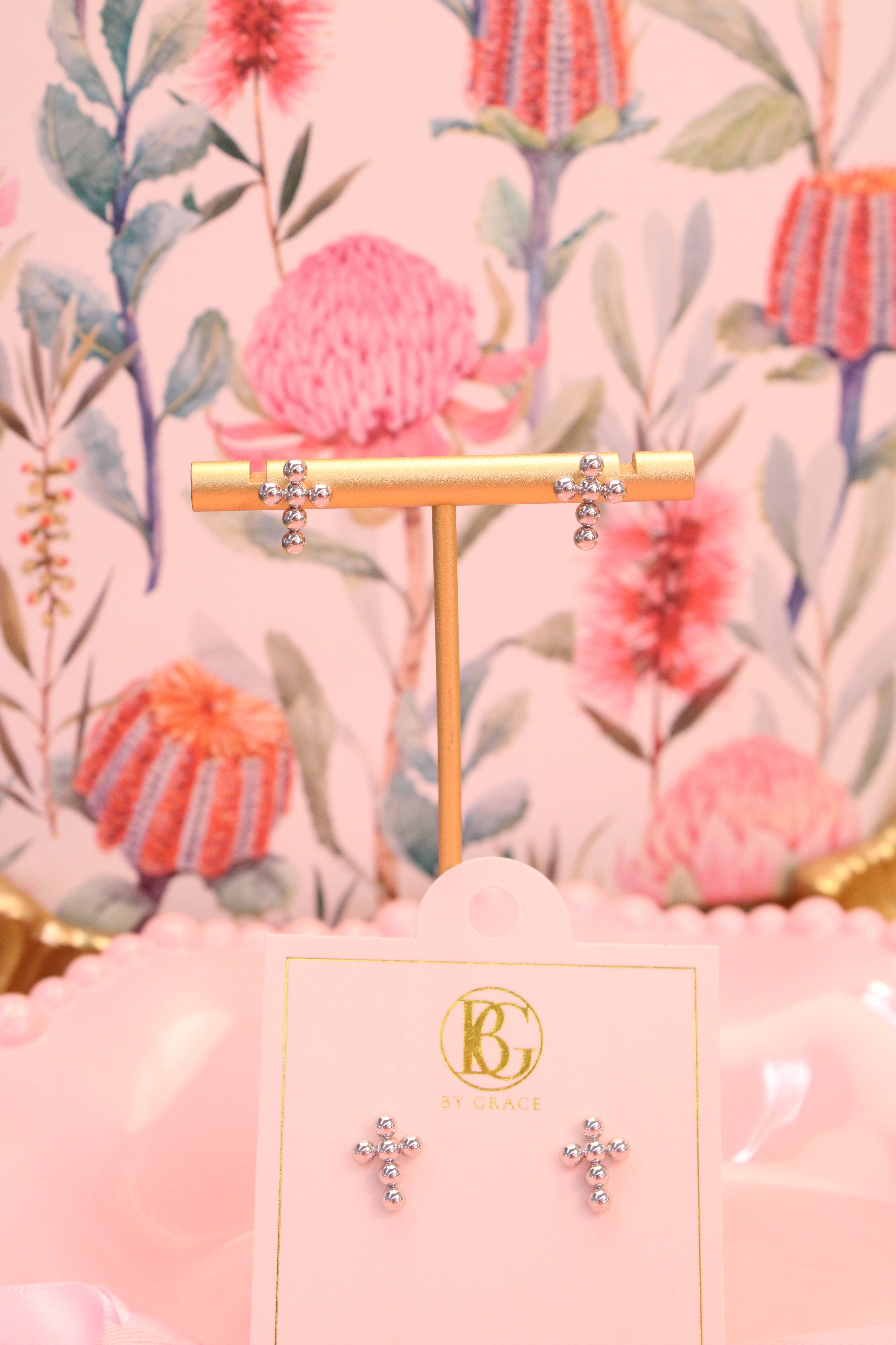 Beaded Cross Stud Earrings